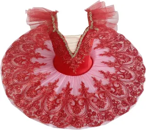 N.L.B Professional Ballet Dress for Girls Leotard Camisole Skirted Sequin Lace Princess Swan Lake Tutu Ballerina Costumes Red-1 130, 8-9 Years