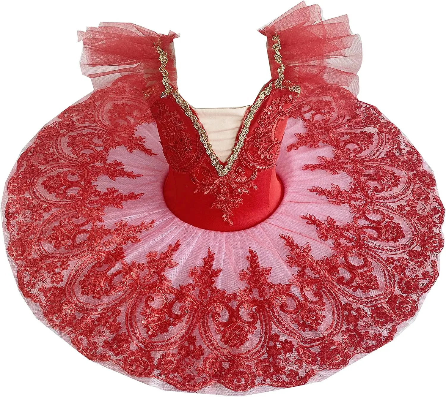 N.L.B Professional Ballet Dress for Girls Leotard Camisole Skirted Sequin Lace Princess Swan Lake Tutu Ballerina Costumes Red-1 130, 8-9 Years