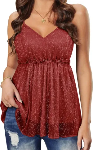 Nlife Women Sexy Sparkly Peplum Tops Sequin Party V Neck Cami Glitter Shimmering Camisole Club Outfits