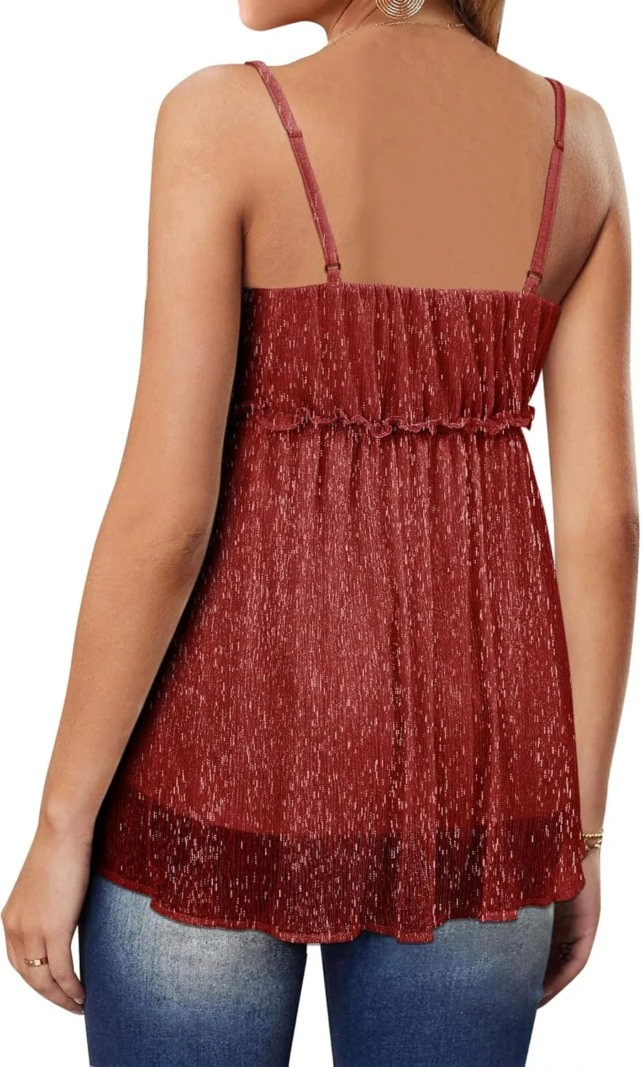 Nlife Women Sexy Sparkly Peplum Tops Sequin Party V Neck Cami Glitter Shimmering Camisole Club Outfits