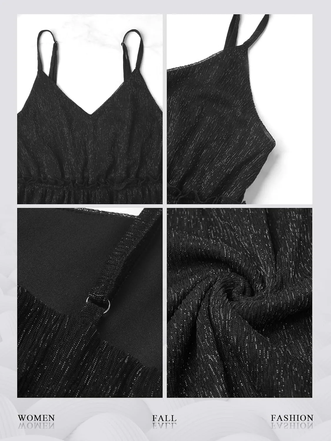 Nlife Women Sexy Sparkly Peplum Tops Sequin Party V Neck Cami Glitter Shimmering Camisole Club Outfits