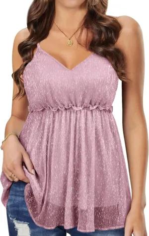 Nlife Women Sexy Sparkly Peplum Tops Sequin Party V Neck Cami Glitter Shimmering Camisole Club Outfits