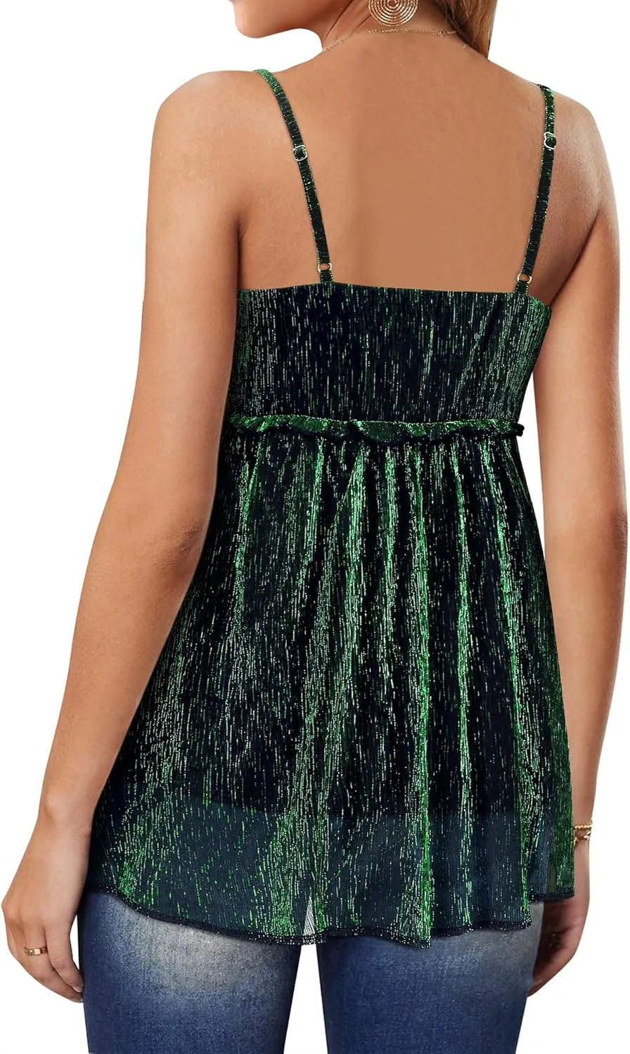 Nlife Women Sexy Sparkly Peplum Tops Sequin Party V Neck Cami Glitter Shimmering Camisole Club Outfits