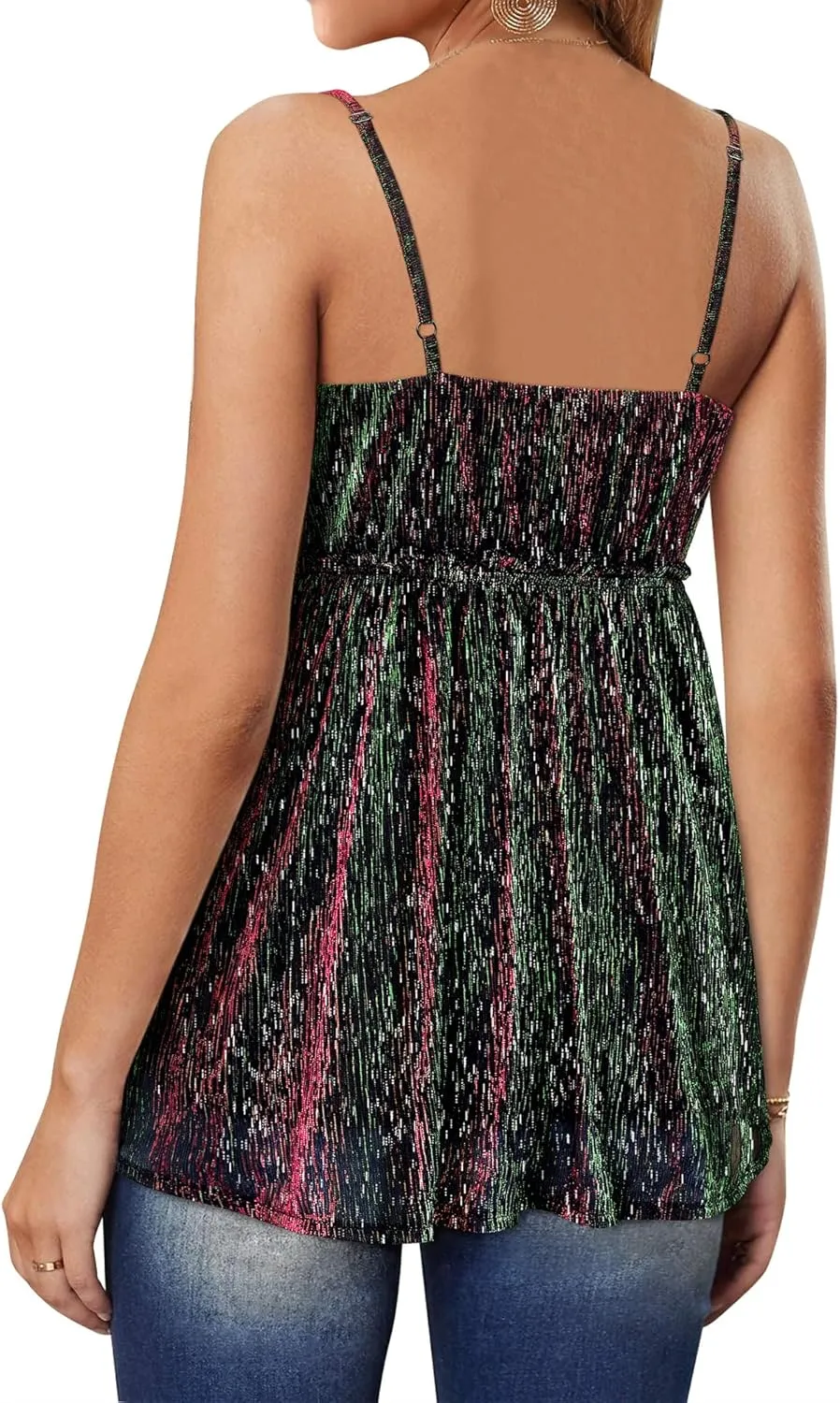 Nlife Women Sexy Sparkly Peplum Tops Sequin Party V Neck Cami Glitter Shimmering Camisole Club Outfits
