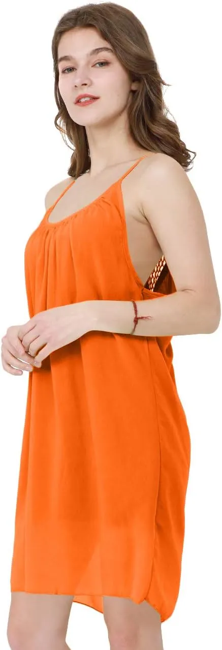 OMZIN Women Summer Halter Sundress Sleeveless Spaghetti Strap Chiffon Loose Swing Dress Cover up