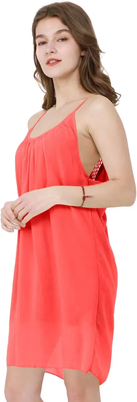 OMZIN Women Summer Halter Sundress Sleeveless Spaghetti Strap Chiffon Loose Swing Dress Cover up