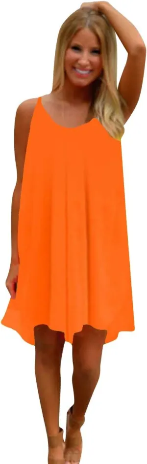 OMZIN Women Summer Halter Sundress Sleeveless Spaghetti Strap Chiffon Loose Swing Dress Cover up