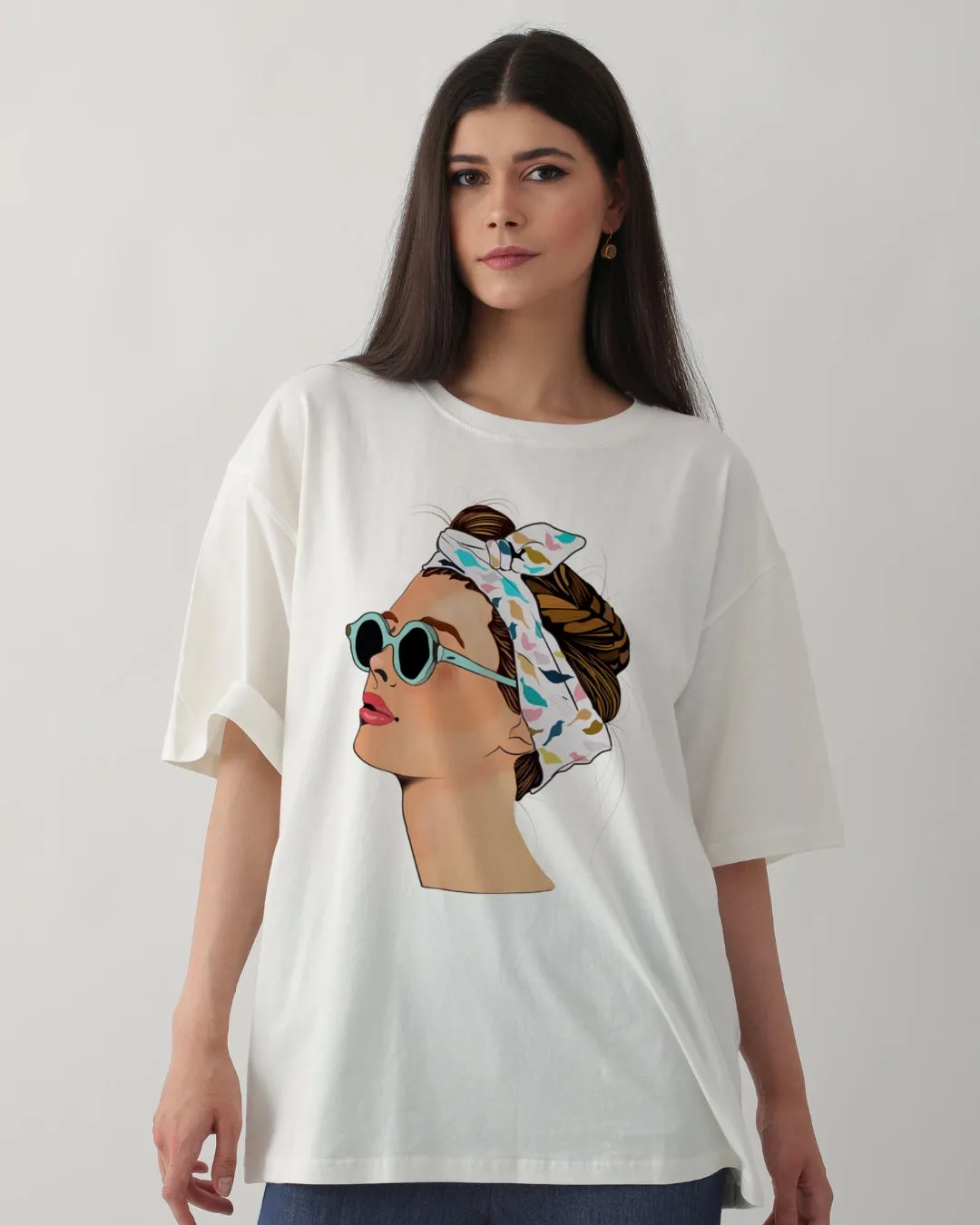 Pack of 2 Women's Oversized Tees - Stylish Girl & Goggy Design