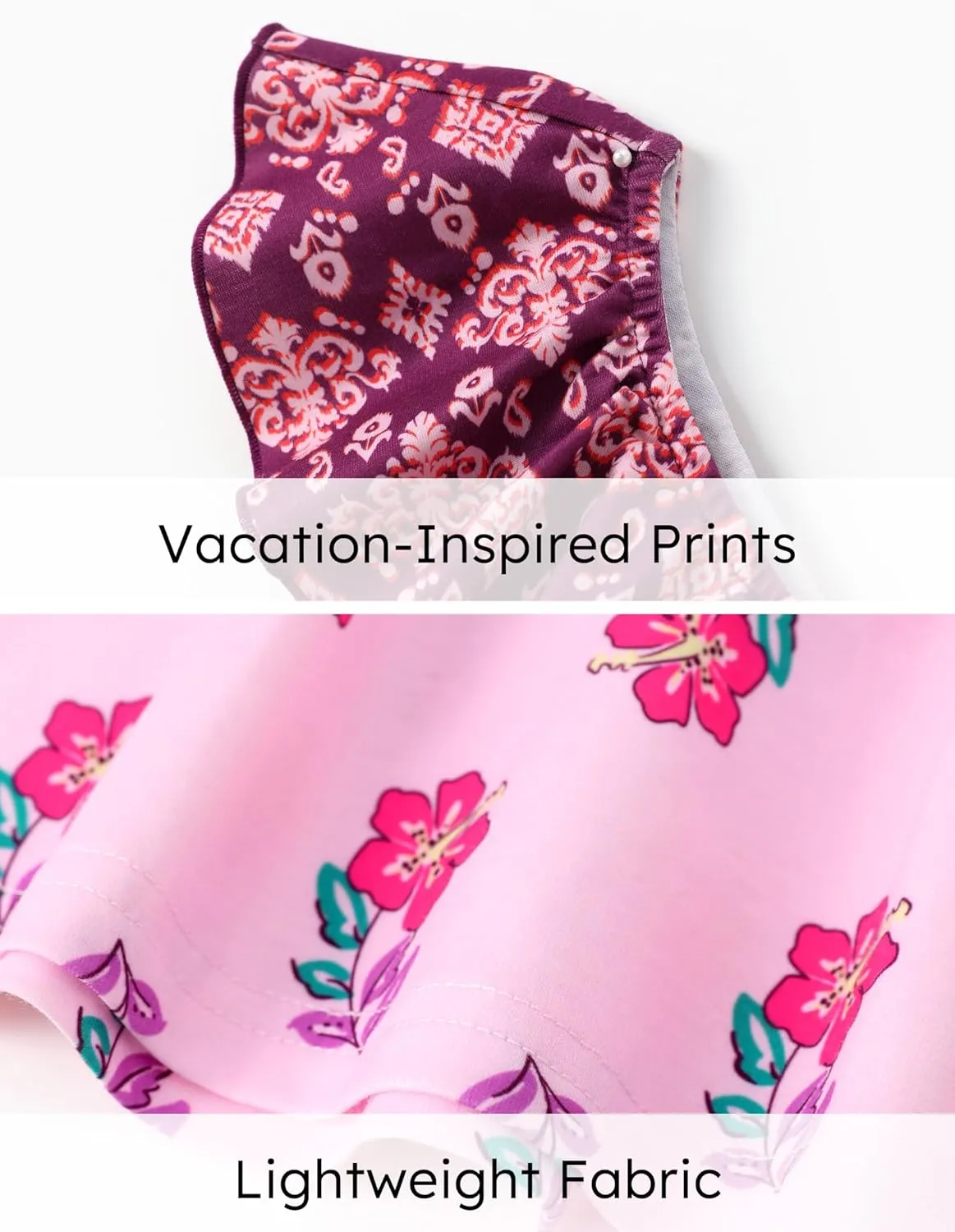 PATPAT Girls Summer Beach Dress Boho Hawaiian Floral One Shoulder Sundress Pack of 2 Size 3-10 Years