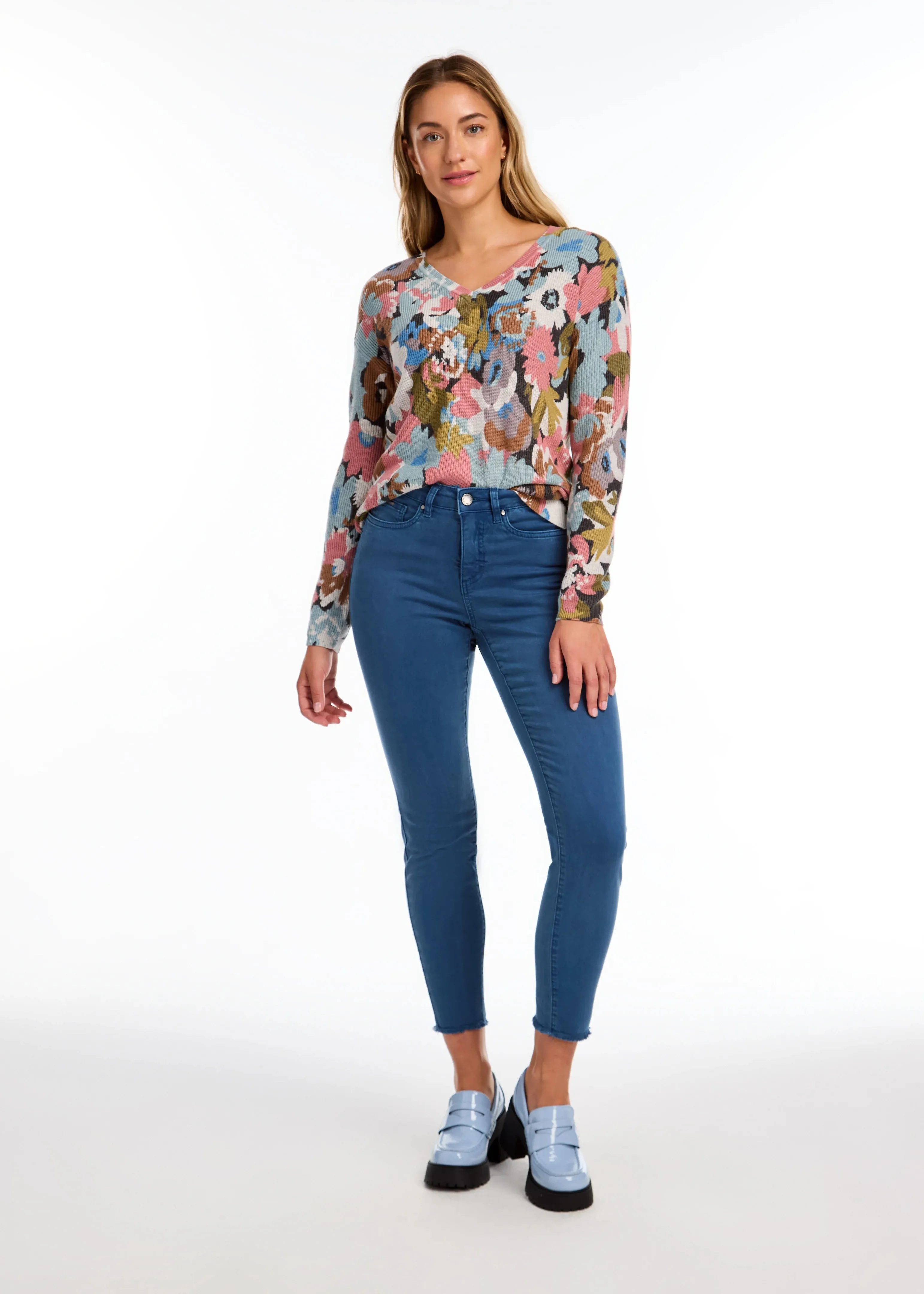 Paulla Printed V-Neck Sweater in Fall Forest - FDJ French Dressing 1032624