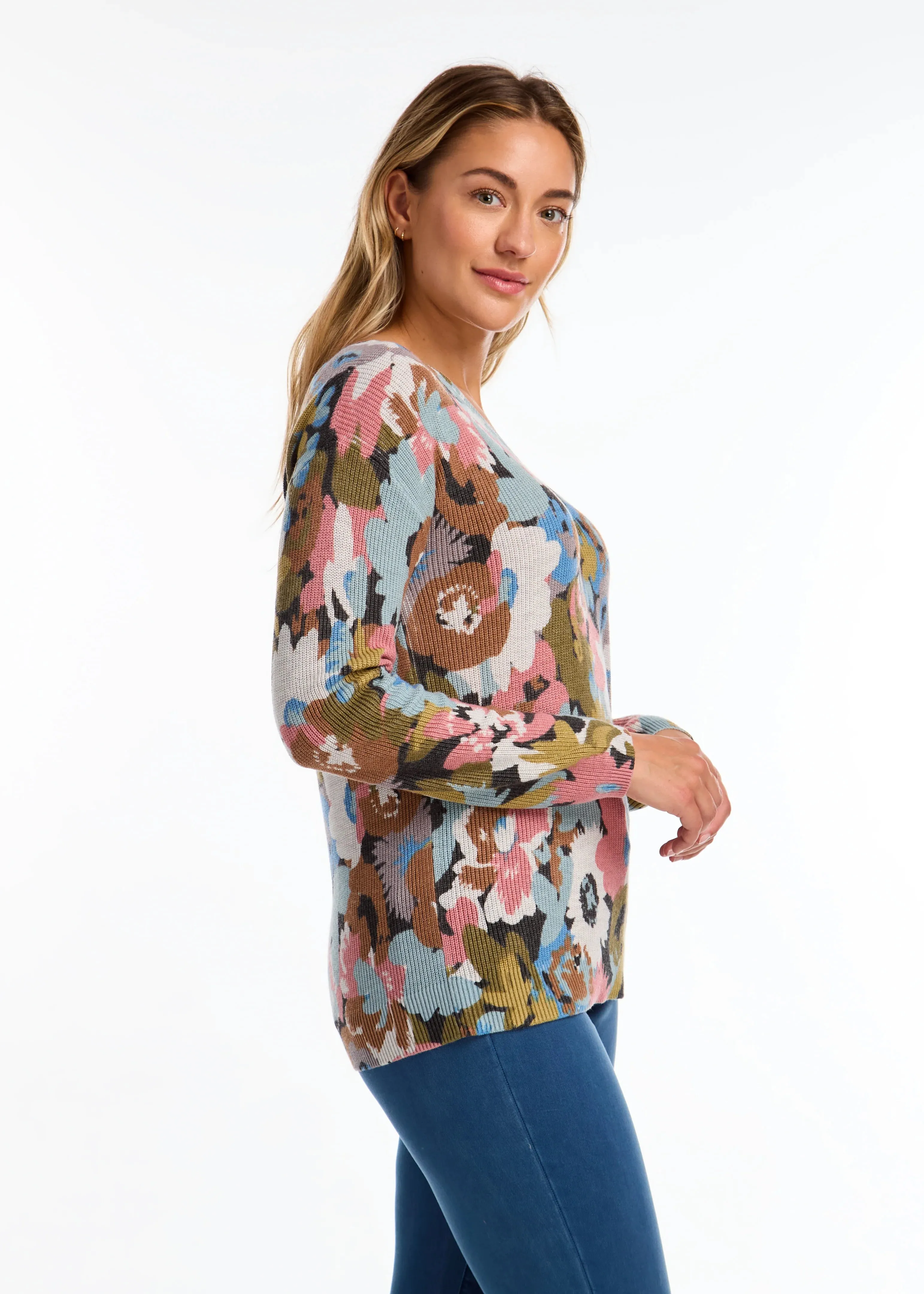 Paulla Printed V-Neck Sweater in Fall Forest - FDJ French Dressing 1032624