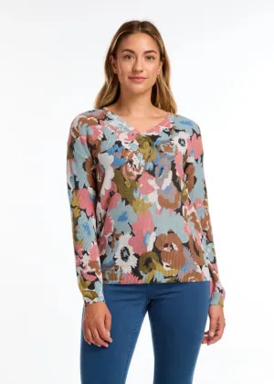Paulla Printed V-Neck Sweater in Fall Forest - FDJ French Dressing 1032624