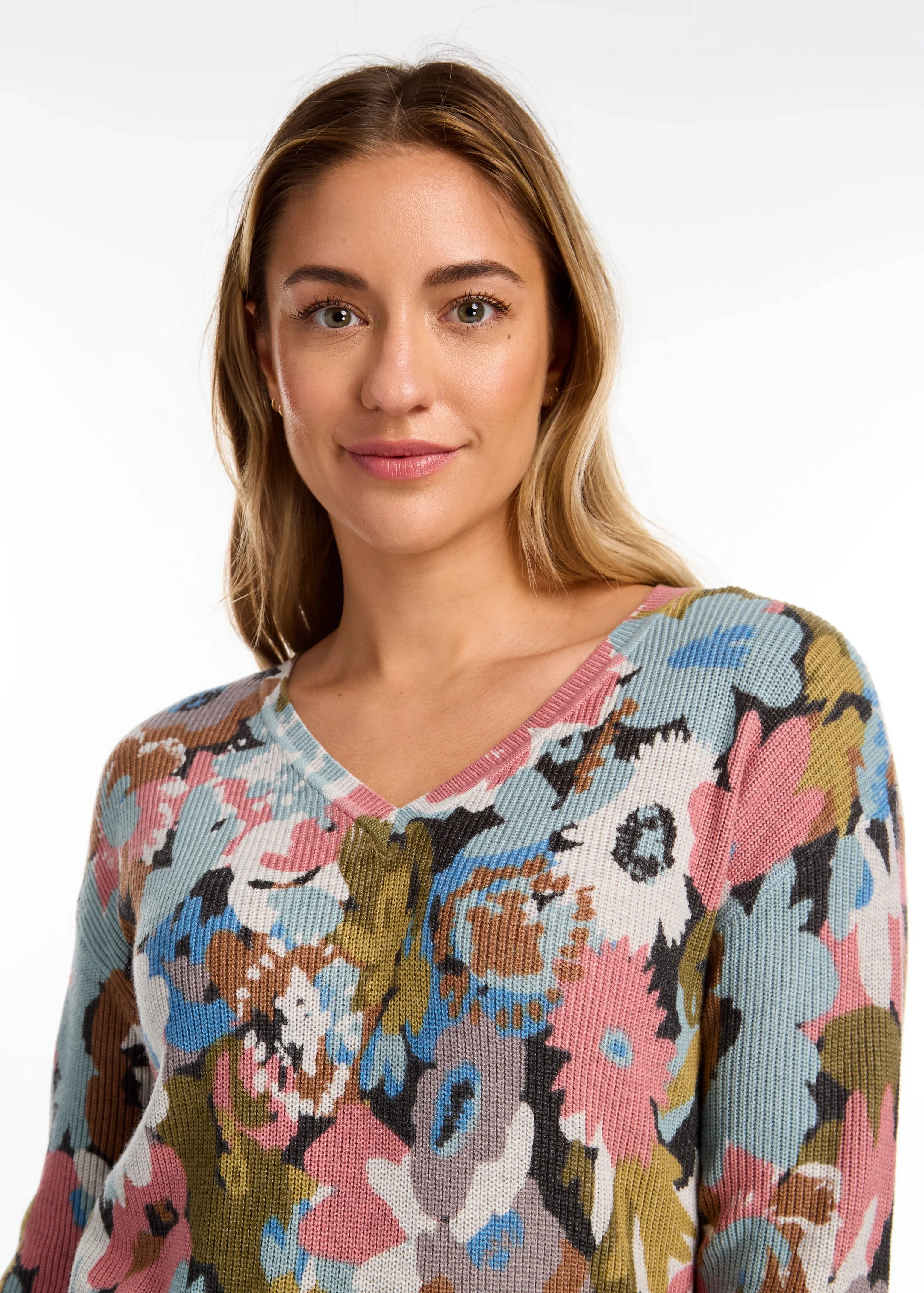 Paulla Printed V-Neck Sweater in Fall Forest - FDJ French Dressing 1032624