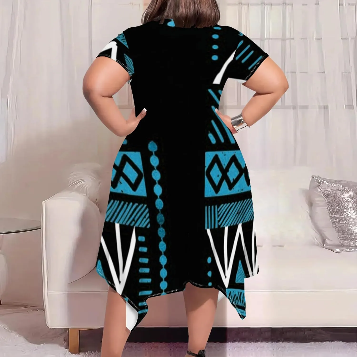 Plus Size Curvy Women's Casual Loose T Shirt Midi Dresses Trendy Summer Short Sleeve Boho Floral Print Sundress with Pockets