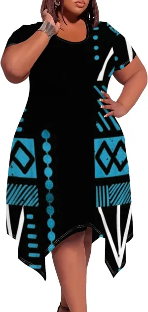 Plus Size Curvy Women's Casual Loose T Shirt Midi Dresses Trendy Summer Short Sleeve Boho Floral Print Sundress with Pockets