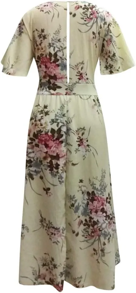 Plus Size Dresses for Women Casual Floral Maxi V Neck Flowy Long Dress Loose Comfy Summer Beach Vacation Sundress