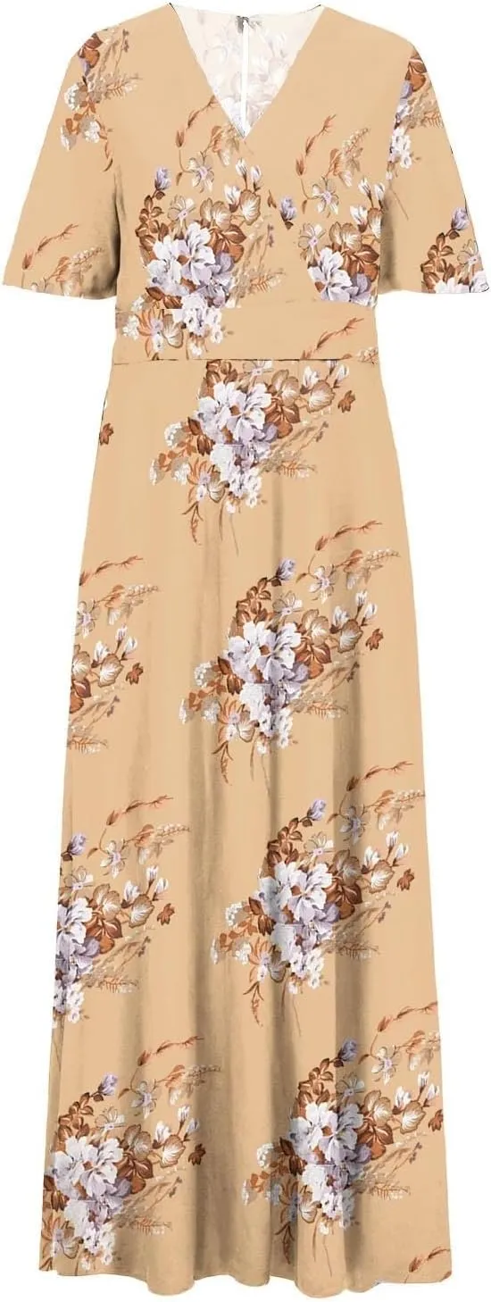 Plus Size Dresses for Women Casual Floral Maxi V Neck Flowy Long Dress Loose Comfy Summer Beach Vacation Sundress