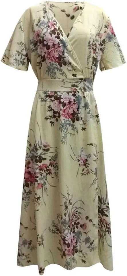 Plus Size Dresses for Women Casual Floral Maxi V Neck Flowy Long Dress Loose Comfy Summer Beach Vacation Sundress