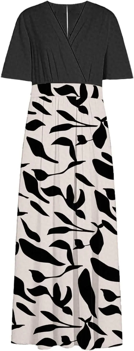 Plus Size Maxi Dresses for Women 2025 Summer Casual Floral Print V Neck Swing Flowy Dress Boho Beach Long Sundresses