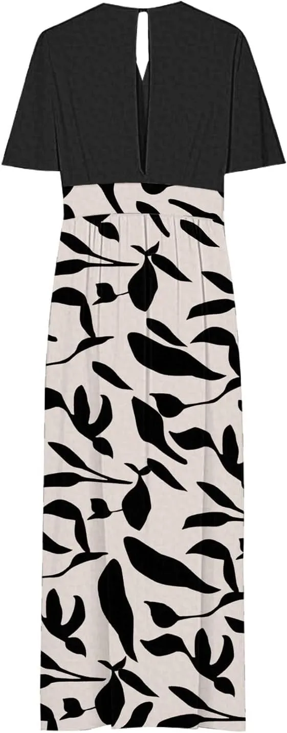 Plus Size Maxi Dresses for Women 2025 Summer Casual Floral Print V Neck Swing Flowy Dress Boho Beach Long Sundresses