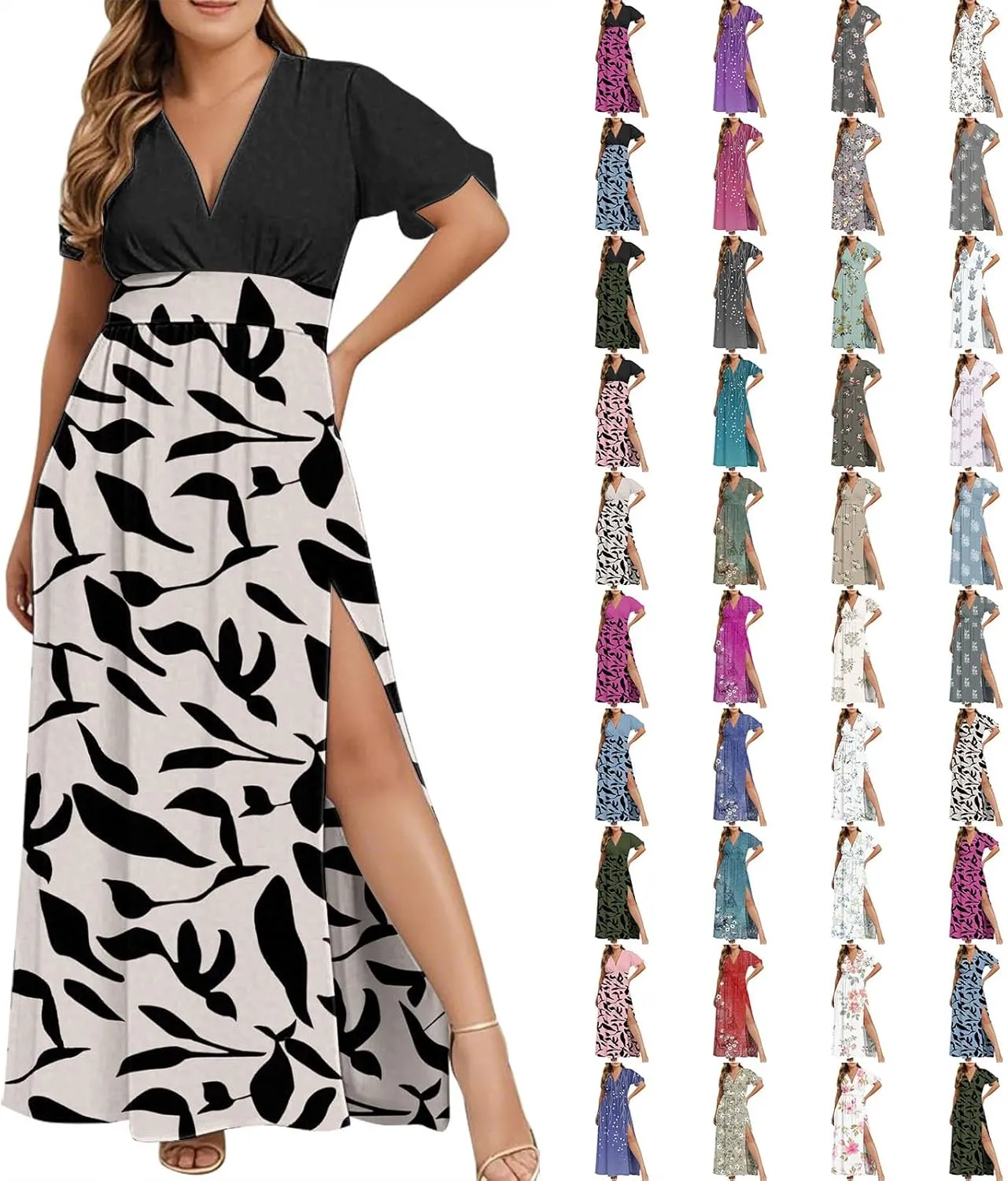 Plus Size Maxi Dresses for Women 2025 Summer Casual Floral Print V Neck Swing Flowy Dress Boho Beach Long Sundresses