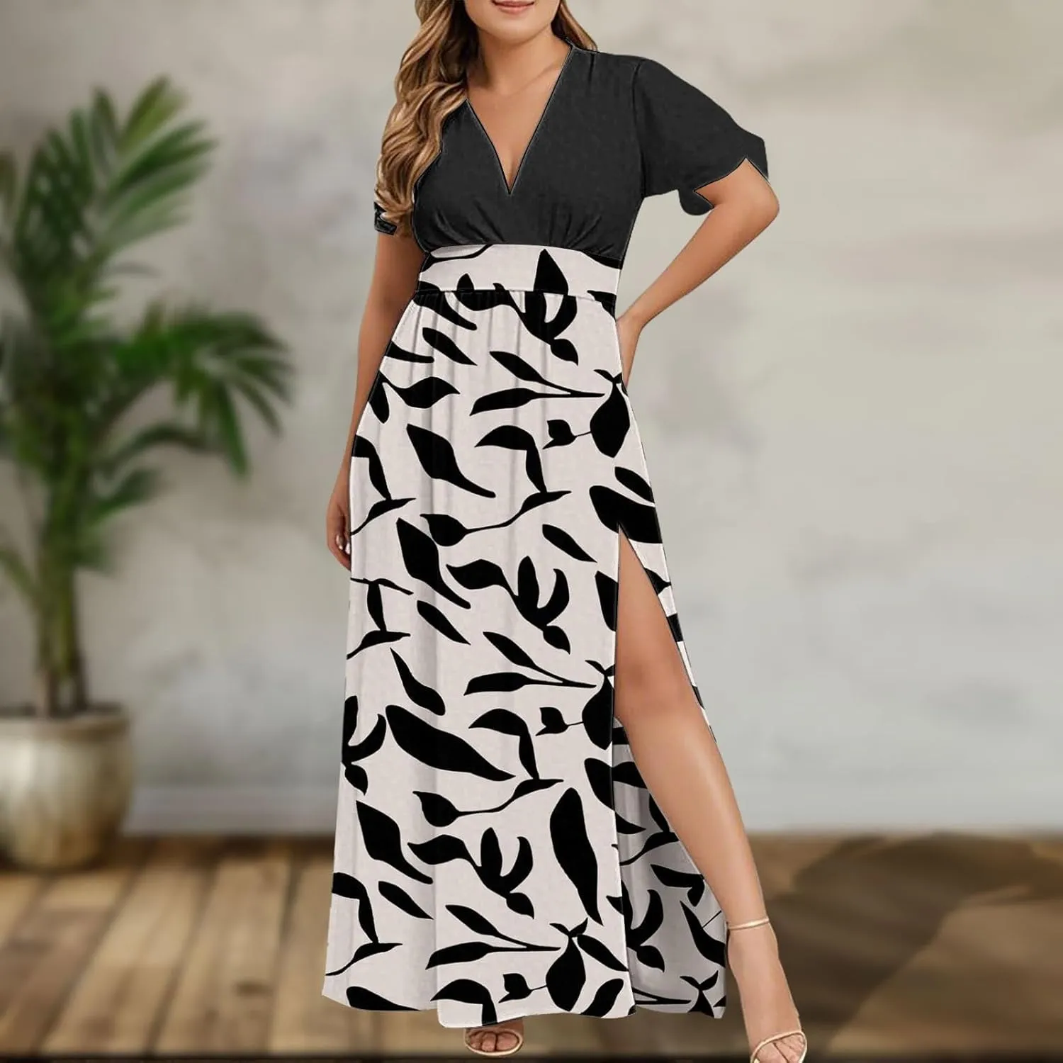Plus Size Maxi Dresses for Women 2025 Summer Casual Floral Print V Neck Swing Flowy Dress Boho Beach Long Sundresses