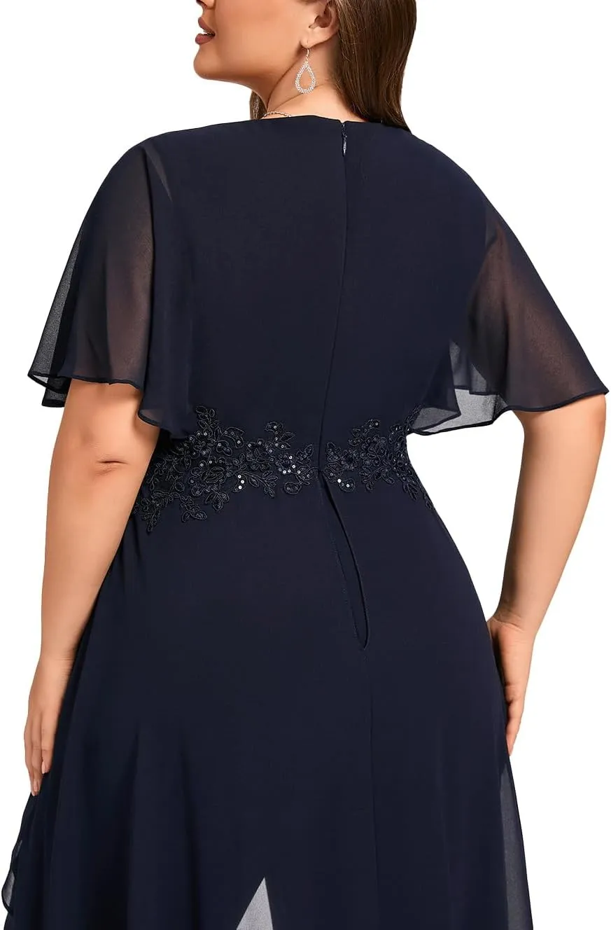 Plus Size Pantsuit Chiffon V Neck Mother of The Bride Pant Suits for Wedding Guest Formal Dresses Outfit Set