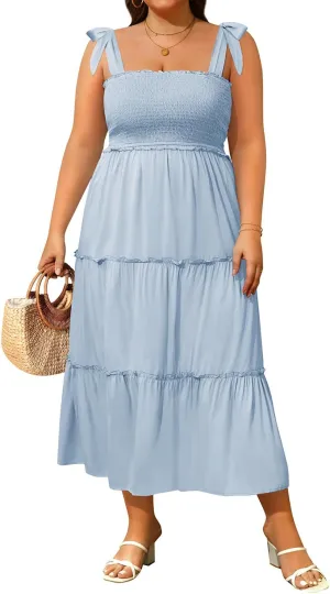 Plus Size Summer Dress - Sun Boho Beach Casual Floral Tiered Smocked Long Maxi Dresses