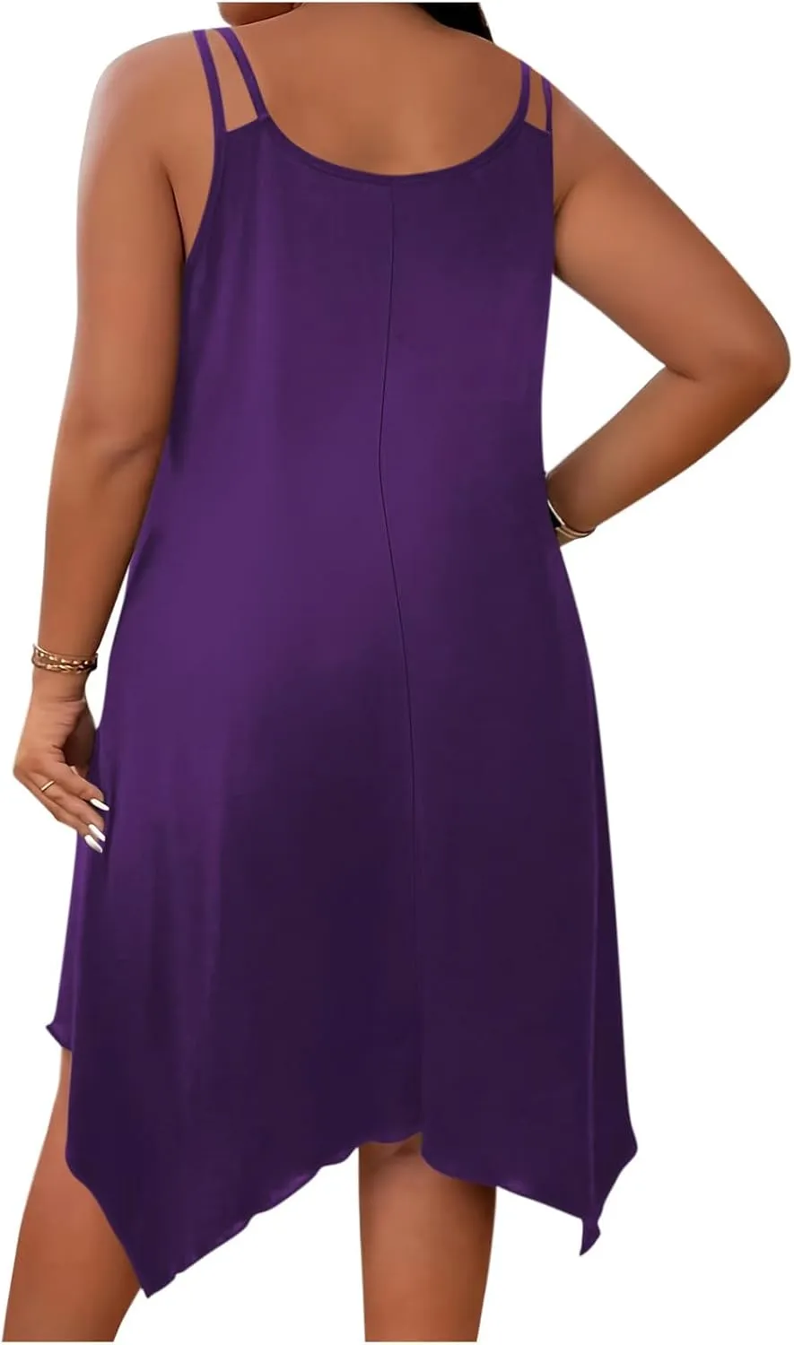 Plus Size Women Irregular Flowy Sundress Sleeveless Spaghetti Strap Midi Dress Summer Hi Low Swing Aline Dresses