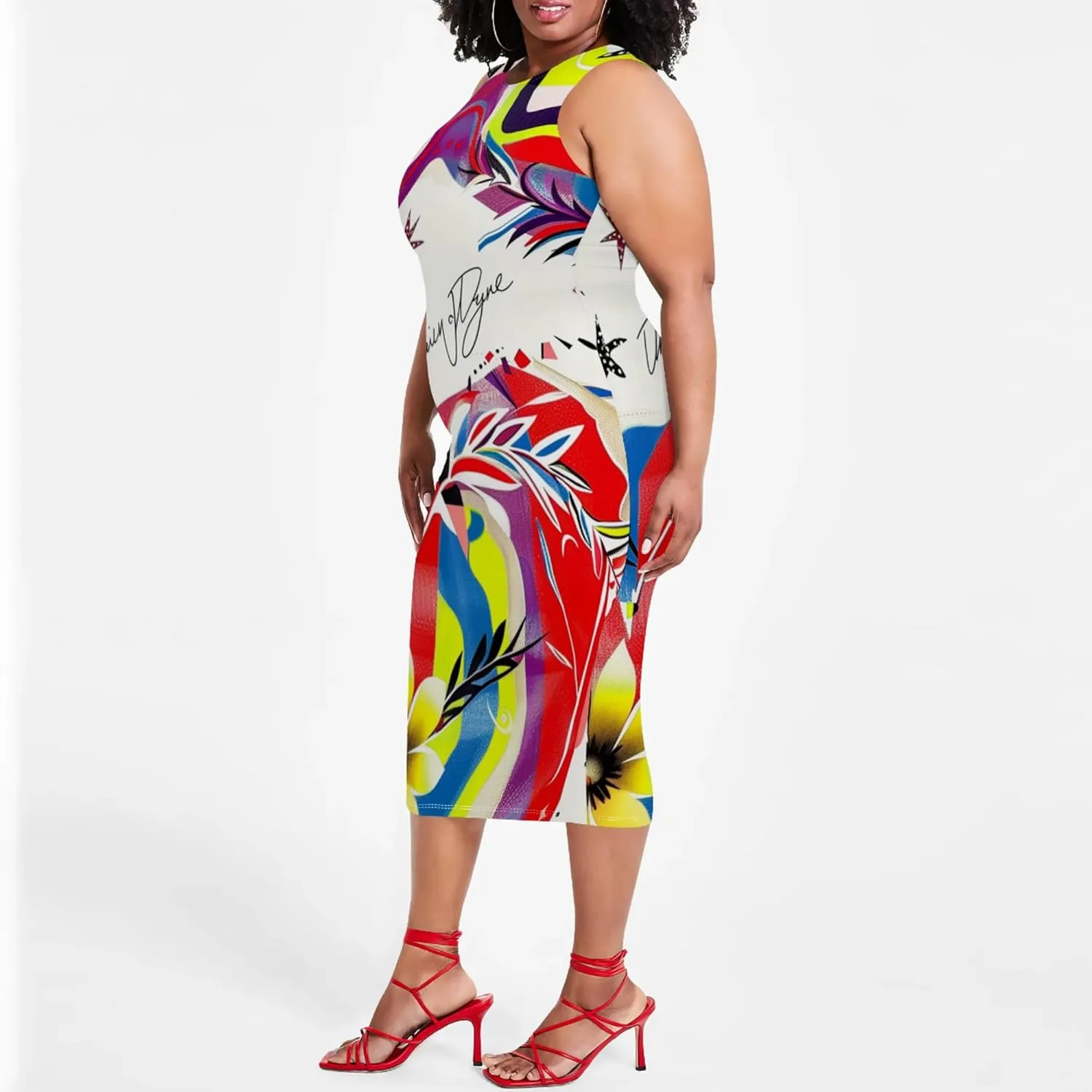 Plus Size Women's Sleeveless Casual Bodycon Tie Dye Midi Dresses Slim Fit Elegant Cocktail Party Club Mini Dress