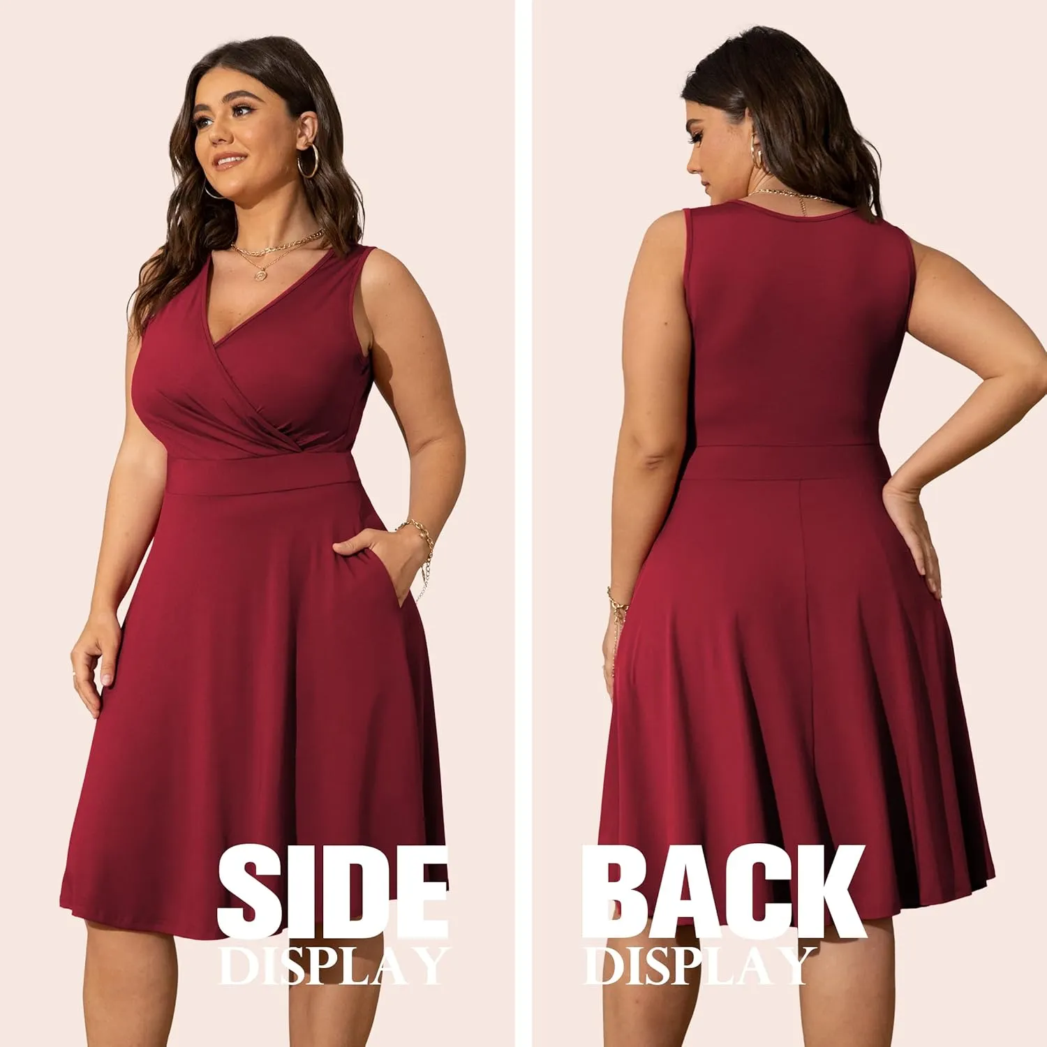 POSESHE Womens Plus Size Dresses Sleeveless Wrap V-Neck Sundress Casual Summer Wedding Guest Cocktail Dress with Pockets