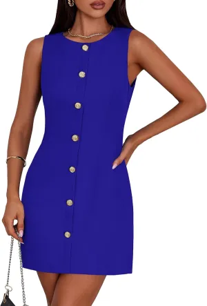 PRETTYGARDEN Work Dresses for Women 2025 Summer Business Short Dress Sleeveless Button Down Formal Elegant Office Outfits