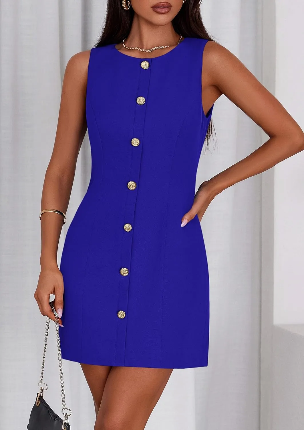 PRETTYGARDEN Work Dresses for Women 2025 Summer Business Short Dress Sleeveless Button Down Formal Elegant Office Outfits