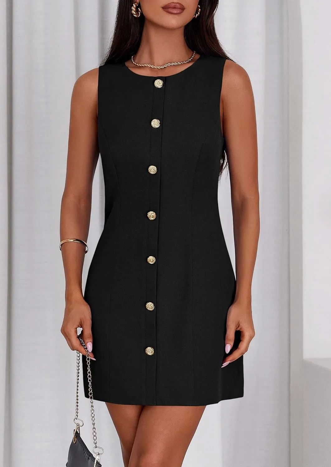 PRETTYGARDEN Work Dresses for Women 2025 Summer Business Short Dress Sleeveless Button Down Formal Elegant Office Outfits