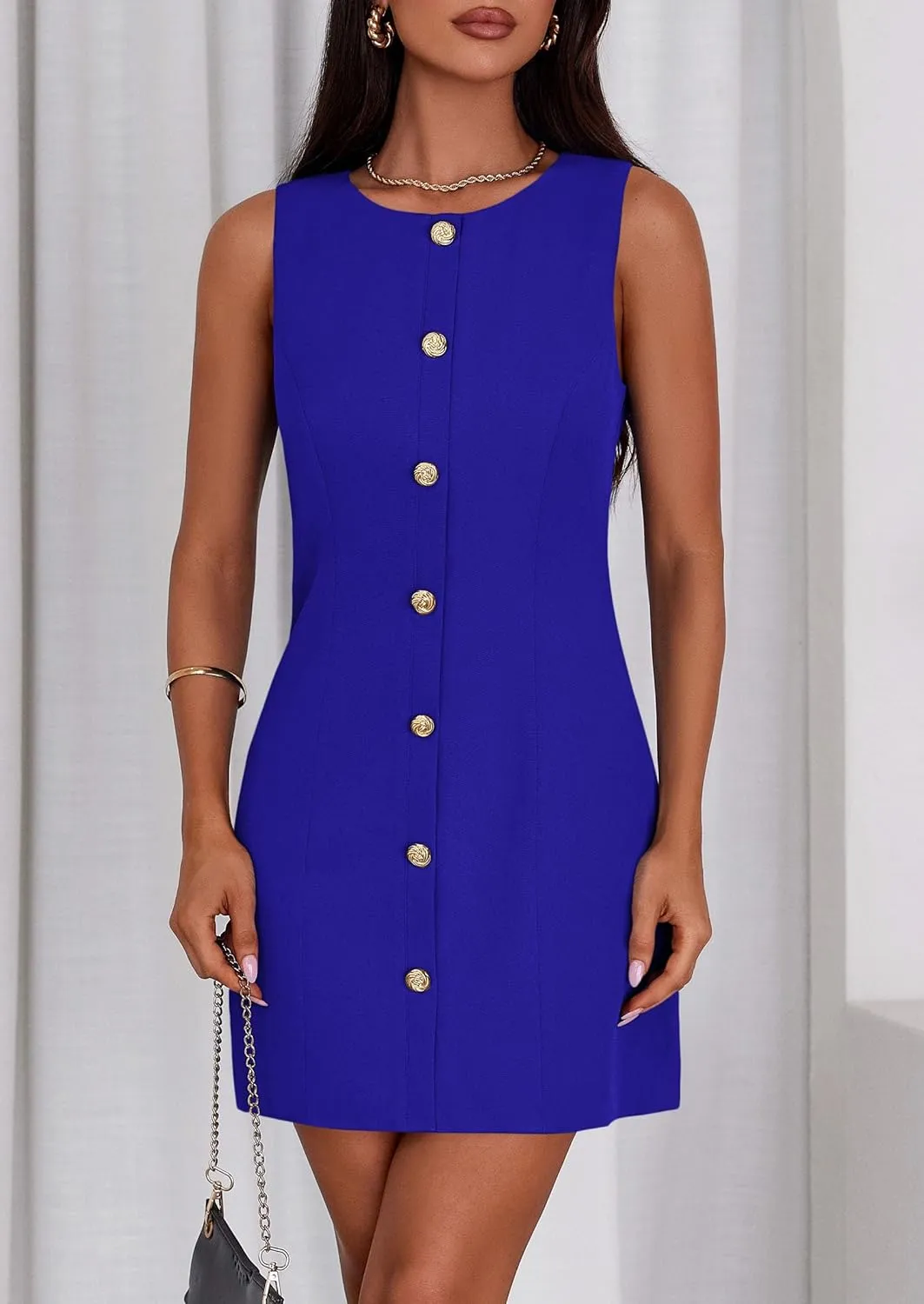 PRETTYGARDEN Work Dresses for Women 2025 Summer Business Short Dress Sleeveless Button Down Formal Elegant Office Outfits
