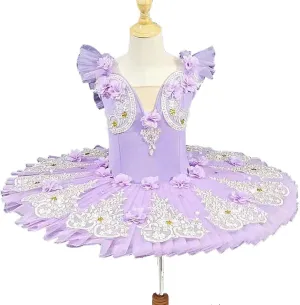 Professional Ballet Tutu Dresses for Party Camisole Leotards Pancake Skirts Fluffy Swan Lake Princess Dress,110cm,Purple
