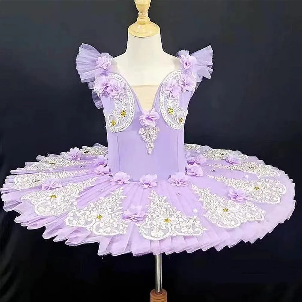 Professional Ballet Tutu Dresses for Party Camisole Leotards Pancake Skirts Fluffy Swan Lake Princess Dress,110cm,Purple