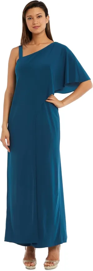 R&M Richards Elegant One-Shoulder Draped Overlay Wide-Leg Jumpsuit W/Relaxed Fit