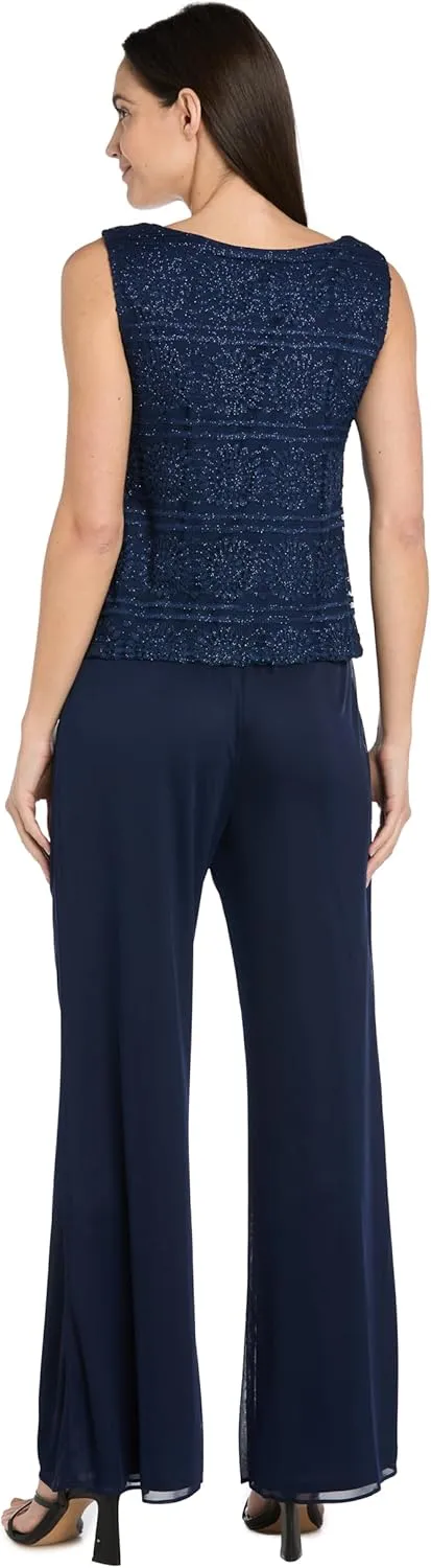 R&M Richards Women's 3PC Glitter Embroidered Pant Suit