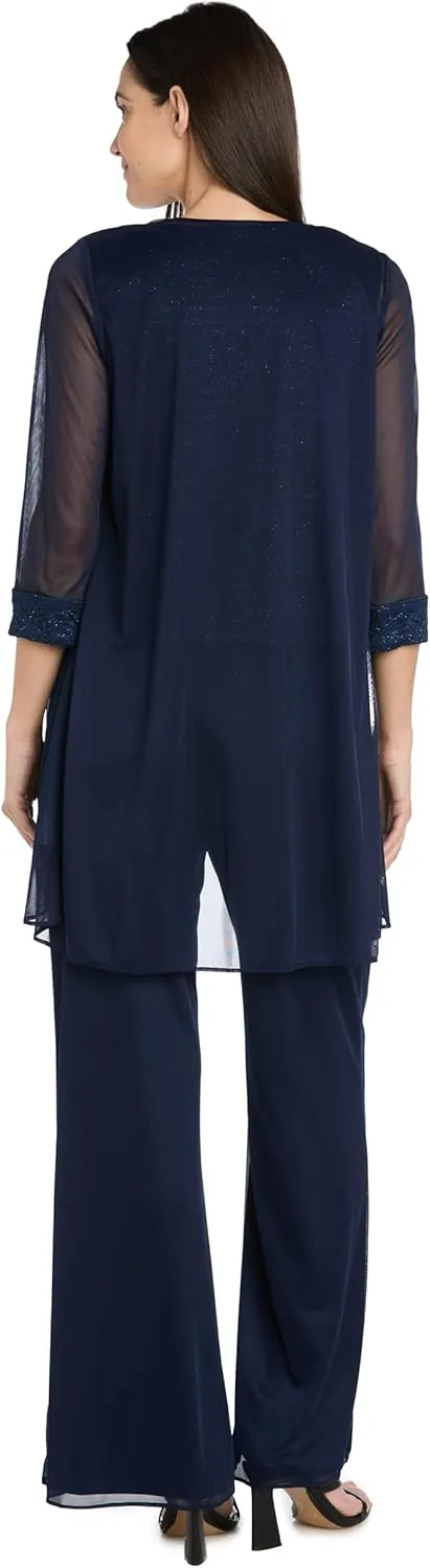 R&M Richards Women's 3PC Glitter Embroidered Pant Suit