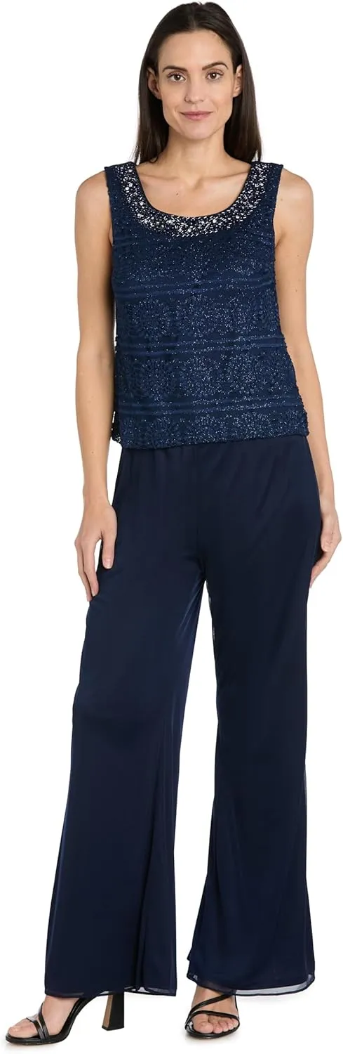 R&M Richards Women's 3PC Glitter Embroidered Pant Suit