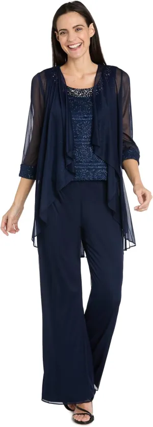 R&M Richards Women's 3PC Glitter Embroidered Pant Suit