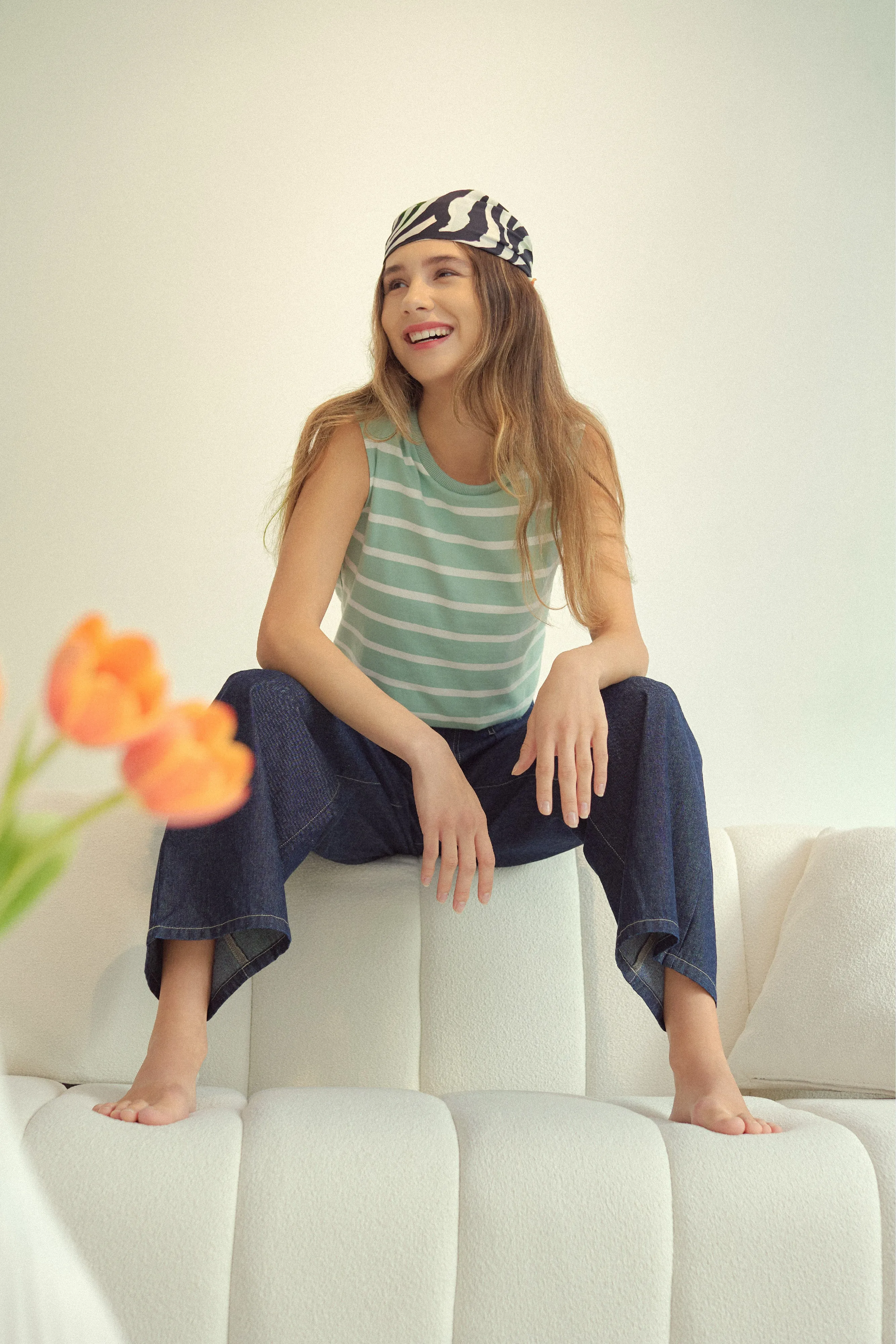 [Restocked] Riviera Striped Tank in Cool Green