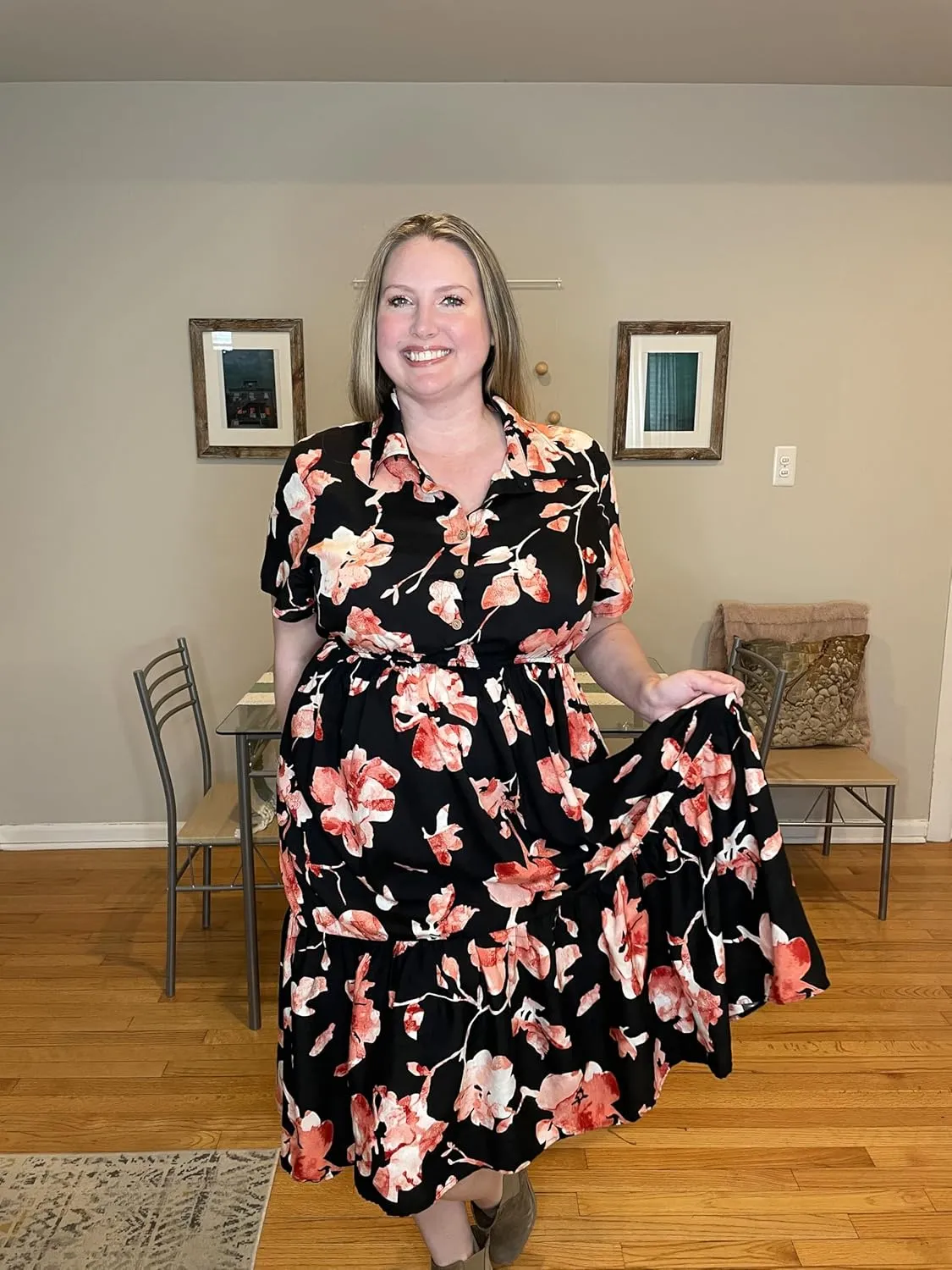 RITERA Plus Size Short Sleeve Dress for Curvy Women Button Up Floral Flowy Summer Casual Maxi Dresses with Pockets XL-5XL