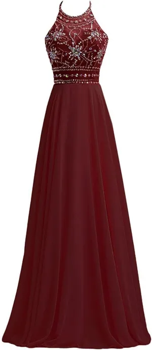 Sarahbridal Long Women's Formal Dresses Chiffon Pleated Backless Evening Gowns Sheath Flowy Prom Party Dress