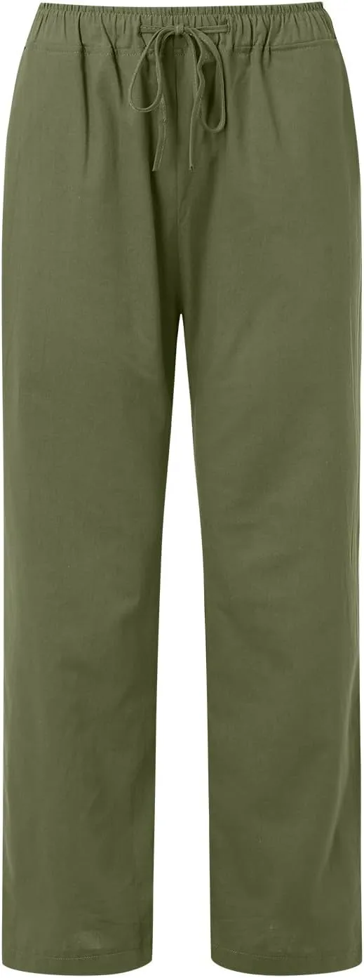 sdbrld Linen Pants Women Summer Trendy Casual High Waist Trousers Drawstring Loose Fit Lightweight Long Palazzo Gauze Pants