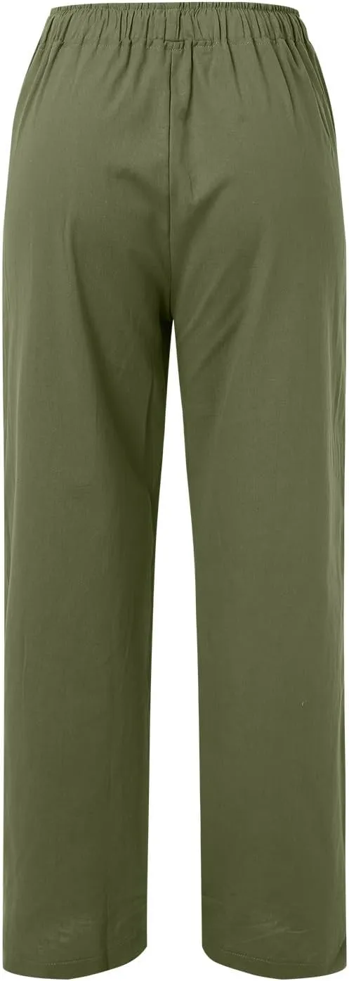 sdbrld Linen Pants Women Summer Trendy Casual High Waist Trousers Drawstring Loose Fit Lightweight Long Palazzo Gauze Pants