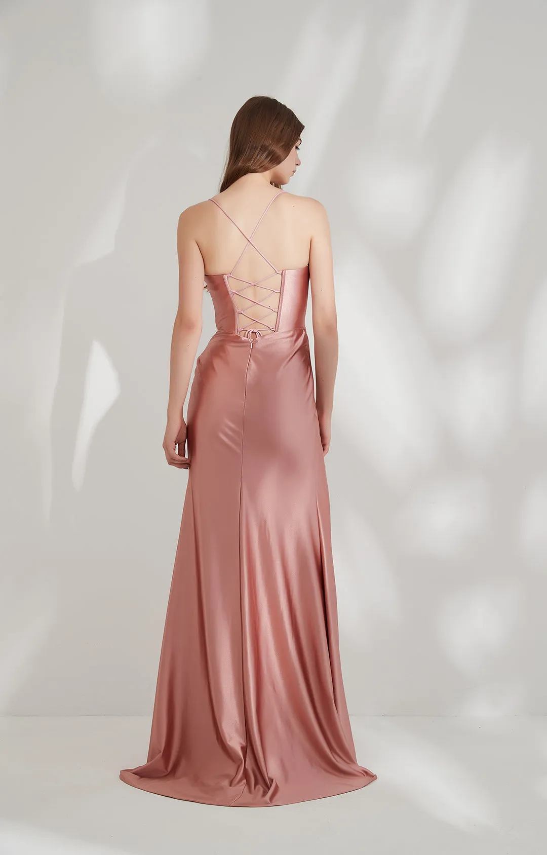Sleeveless Satin Pleated Collar High Side-split Evening Dress