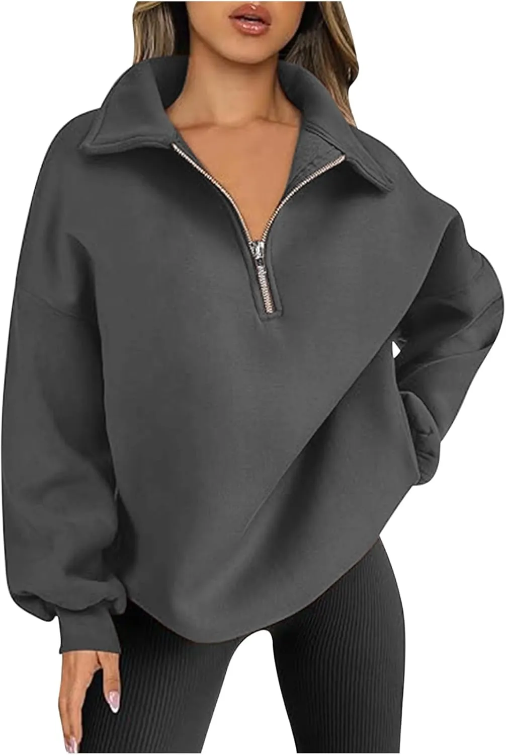 SMIDOW Oversized Sweatshirt For Women 1/4 Zip Up v Neck Fleece Pullovers Casual Loose Fall Fashion 2024 Teen Girls Clothes
