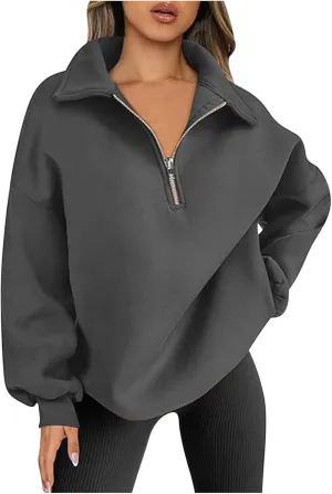 SMIDOW Oversized Sweatshirt For Women 1/4 Zip Up v Neck Fleece Pullovers Casual Loose Fall Fashion 2024 Teen Girls Clothes